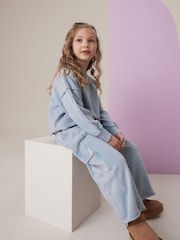 أزرق - Sweat and Wide Leg 100% Cotton Cargo Joggers Set (3-16yrs) - صورة 1 من 9