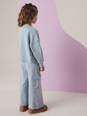 أزرق - Sweat and Wide Leg 100% Cotton Cargo Joggers Set (3-16yrs) - صورة 4 من 9