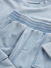 أزرق - Sweat and Wide Leg 100% Cotton Cargo Joggers Set (3-16yrs) - صورة 8 من 9
