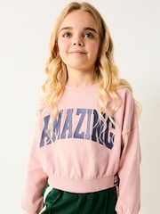 Pink Varsity Graphic 100% Cotton Long Sleeve Sweatshirt (3-16yrs) - Image 2 of 6