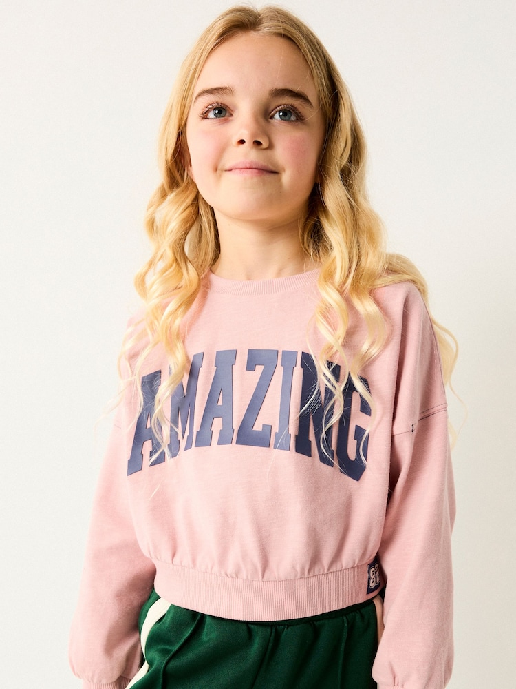 Pink Varsity Graphic 100% Cotton Long Sleeve Sweatshirt (3-16yrs) - Image 2 of 6