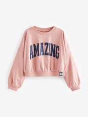 Pink Varsity Graphic 100% Cotton Long Sleeve Sweatshirt (3-16yrs) - Image 4 of 6