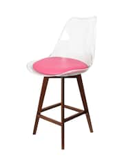 Fusion Living Bright Pink Soho Clear Plastic Bar Stool with Dark Wood Legs - Image 2 of 5