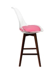 Fusion Living Bright Pink Soho Clear Plastic Bar Stool with Dark Wood Legs - Image 5 of 5