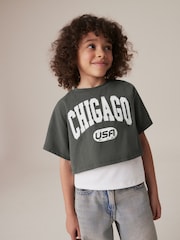 Grey/White 100% Cotton Varsity Graphic Layered T-Shirt and Vest (3-16yrs) - Image 1 of 11