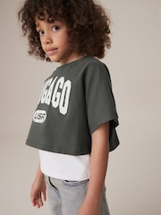 Grey/White 100% Cotton Varsity Graphic Layered T-Shirt and Vest (3-16yrs) - Image 3 of 11