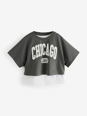 Grey/White 100% Cotton Varsity Graphic Layered T-Shirt and Vest (3-16yrs) - Image 8 of 11