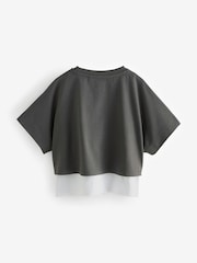 Grey/White 100% Cotton Varsity Graphic Layered T-Shirt and Vest (3-16yrs) - Image 9 of 11