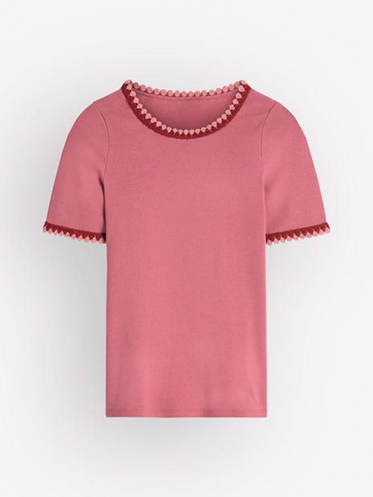 Boden Pink Maddie Trim Detail T-Shirt - Image 1 of 1