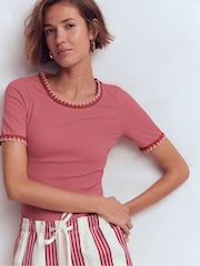 Boden Pink Maddie Trim Detail T-Shirt - Image 2 of 6