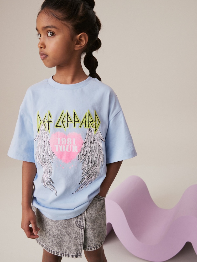 Blue 100% Cotton Def Leppard Band License Oversized T-Shirt (3-16yrs) - Image 1 of 7