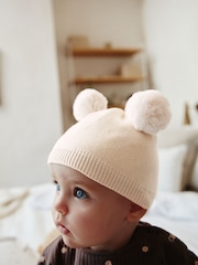 Crema - Gorro de bebé delicado con doble pompón - Imagen 1 de 4