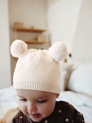 Crema - Gorro de bebé delicado con doble pompón - Imagen 2 de 4
