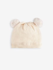 Crema - Gorro de bebé delicado con doble pompón - Imagen 3 de 4