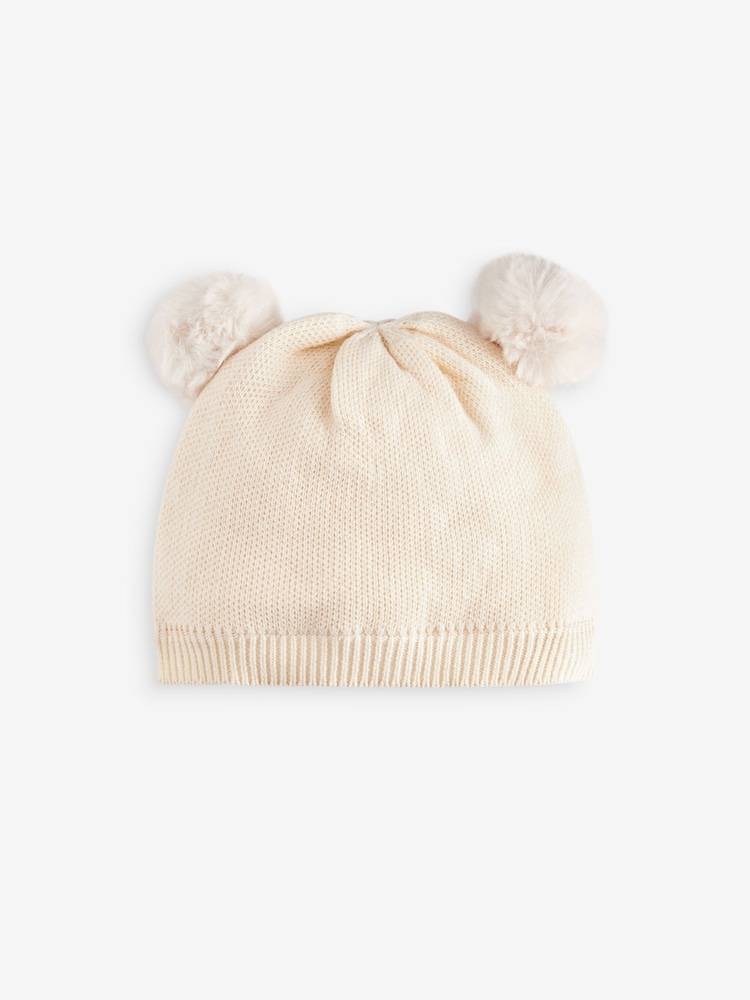 Cream Delicate Double Pom Baby Hat - Image 3 of 4