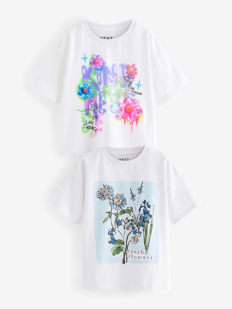 Weiß - T-Shirt mit Schmetterlings-Grafik im Graffiti-Style (3–16 Jahre) - Bild 1 von 5