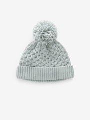 Mint Green Knitted Pom Waffle Baby Hat - Image 1 of 2