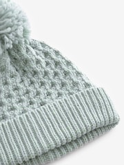 Mint Green Knitted Pom Waffle Baby Hat - Image 2 of 2
