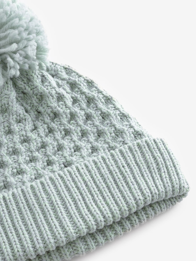 Mint Green Knitted Pom Waffle Baby Hat - Image 2 of 2