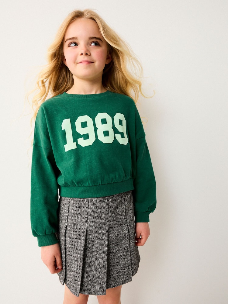 Green Varsity Graphic 100% Cotton Long Sleeve Sweatshirt (3-16yrs) - Image 1 of 1