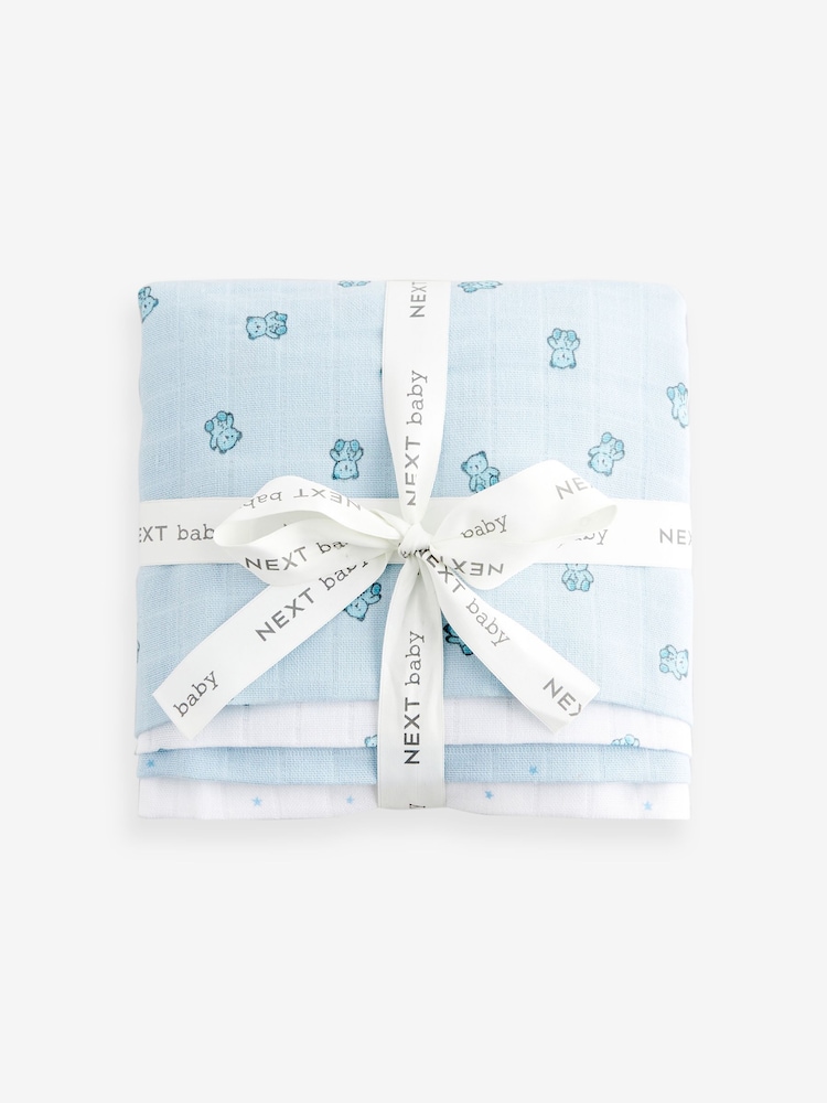Modra z medvedki - dojenček Muslins 100% Cotton Cloths 4 komplet - Slika 1 iz 7 Modra z medvedki - dojenček Muslins 100% Cotton Cloths 4 komplet - Slika 1 iz 7