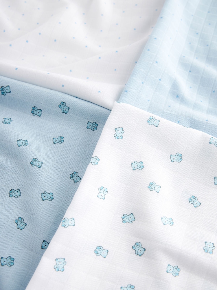 Modra z medvedki - dojenček Muslins 100% Cotton Cloths 4 komplet - Slika 7 iz 7 Modra z medvedki - dojenček Muslins 100% Cotton Cloths 4 komplet - Slika 7 iz 7