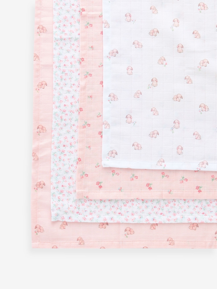 Roza z zajčkom - dojenček Muslins 100% Cotton Cloths 4 komplet - Slika 1 iz 7 Roza z zajčkom - dojenček Muslins 100% Cotton Cloths 4 komplet - Slika 1 iz 7
