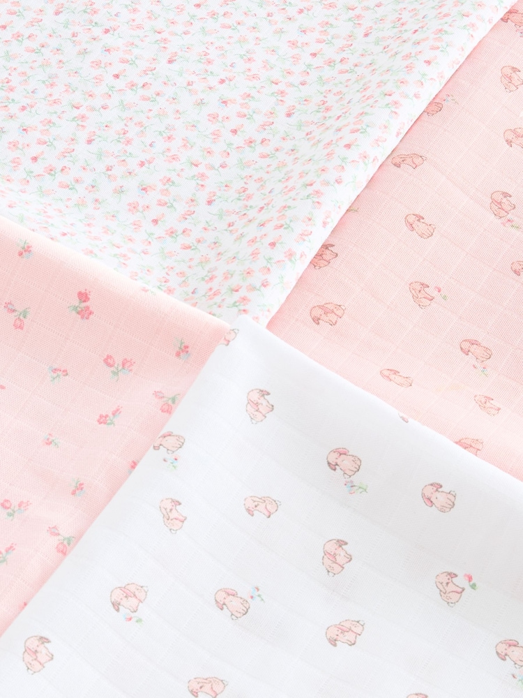 Pink Bunny Baby Muslins 100% Cotton Cloths 4 Pack - Image 3 of 7