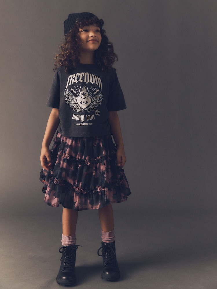Grey/Purple Graphic T-Shirt and Skirt Set (3-16yrs) - Image 1 of 8