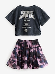 Grey/Purple Graphic T-Shirt and Skirt Set (3-16yrs) - Image 4 of 8