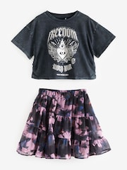 Grey/Purple Graphic T-Shirt and Skirt Set (3-16yrs) - Image 5 of 8