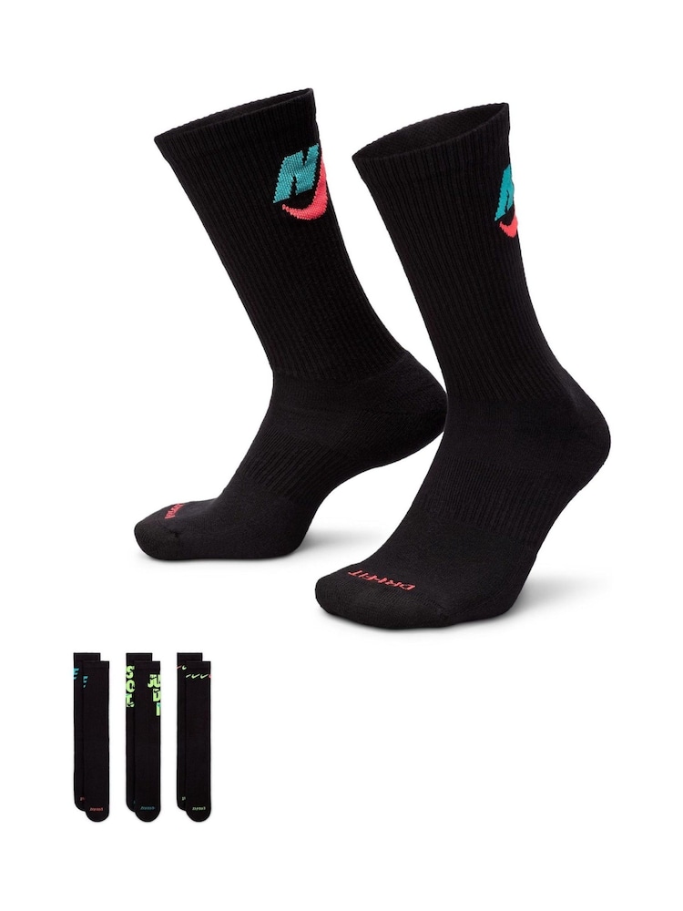 Nike Black Everyday Plus Cushioned Crew Socks 3 Pack - Image 1 of 5