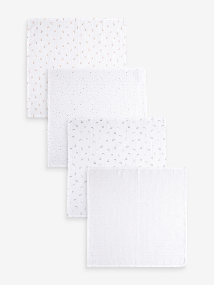 Weiß mit dezentem Animal-Print - Baby-Spucktücher aus 100 % Baumwoll-Mussselin im 4er Pack - Bild 1 von 11 Weiß mit dezentem Animal-Print - Baby-Spucktücher aus 100 % Baumwoll-Mussselin im 4er Pack - Bild 1 von 11