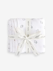 White Delicate Animal Baby Muslins 100% Cotton Cloths 4 Pack - Image 10 of 11