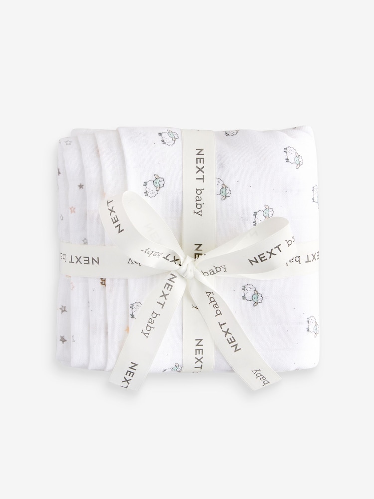 White Delicate Animal Baby Muslins 100% Cotton Cloths 4 Pack - Image 10 of 11