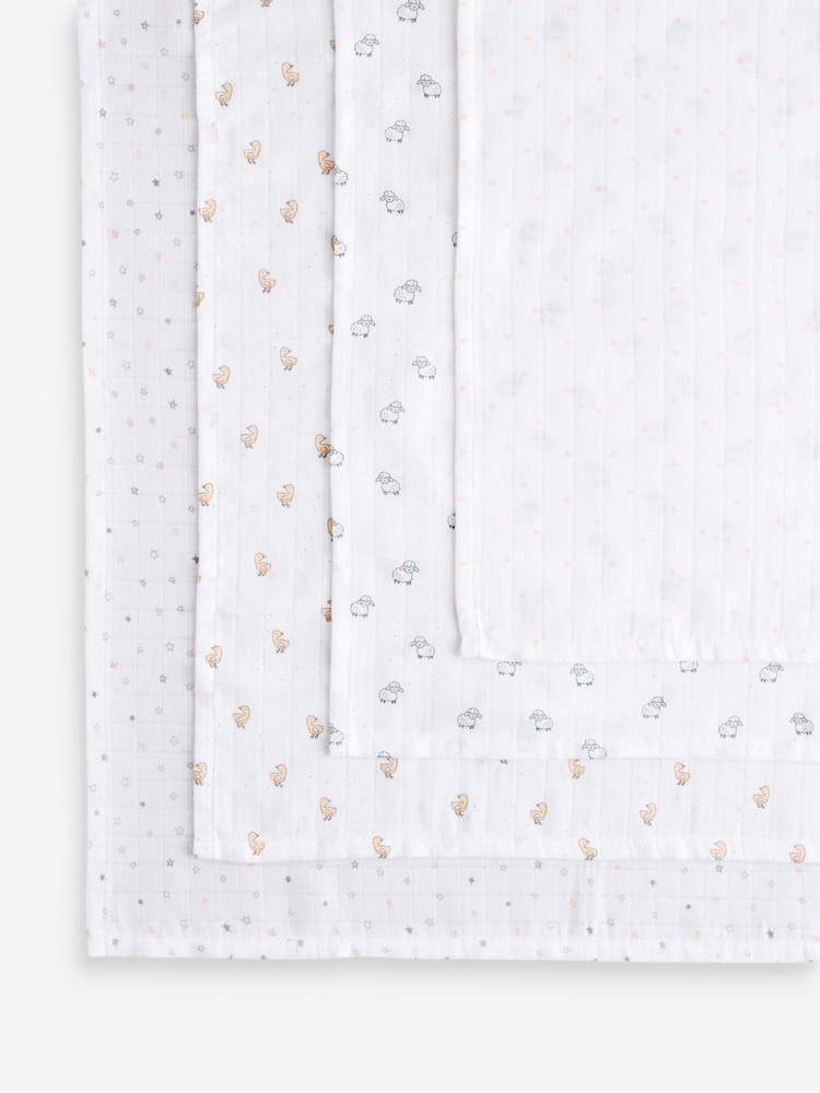 Weiß mit dezentem Animal-Print - Baby-Spucktücher aus 100 % Baumwoll-Mussselin im 4er Pack - Bild 2 von 11 Weiß mit dezentem Animal-Print - Baby-Spucktücher aus 100 % Baumwoll-Mussselin im 4er Pack - Bild 2 von 11