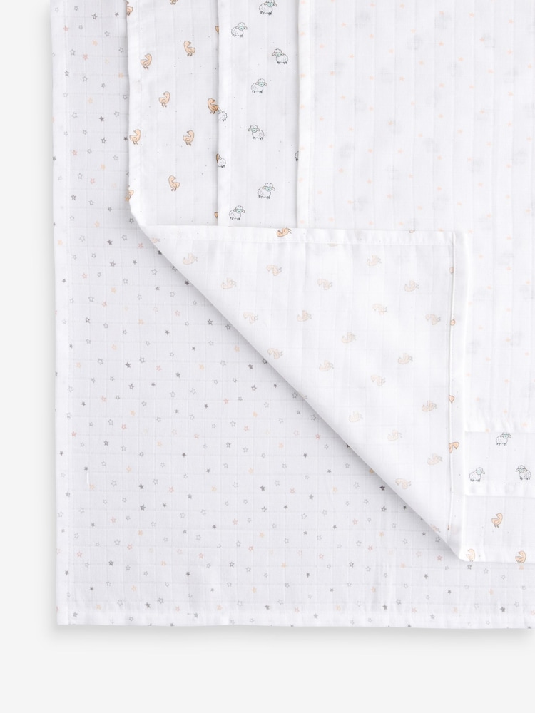 White Delicate Animal Baby Muslins 100% Cotton Cloths 4 Pack - Image 5 of 11