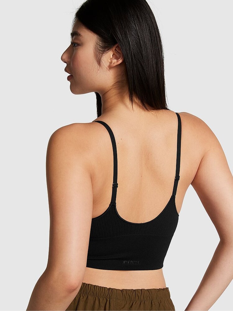 Victoria's Secret PINK Pure Black Longline Seamless Low Impact Sports Bra - Image 2 of 4 Victoria's Secret PINK Pure Black Longline Seamless Low Impact Sports Bra - Image 2 of 4