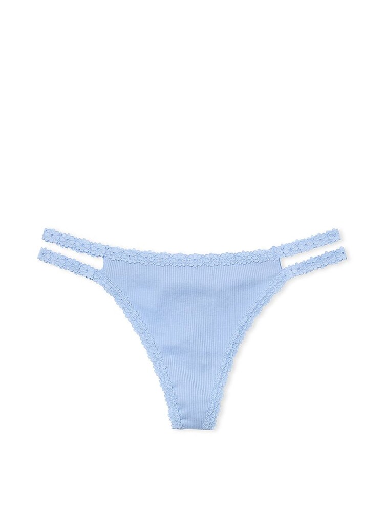 Victoria's Secret PINK Harbor Blue Lace Trim Rib Strappy Thong Knickers - Image 1 of 1