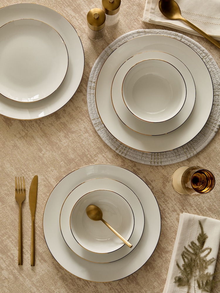 12 Piece White Nova Gold Rim Dinner Set - Image 1 of 4