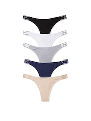 PINK Black/White/Nude/Grey/Navy Blue Thong 5 Pack Knickers - Image 1 of 3