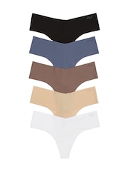 Victoria's Secret PINK Black/Blue/Nude/White Thong 5 Pack Knickers - Image 1 of 3