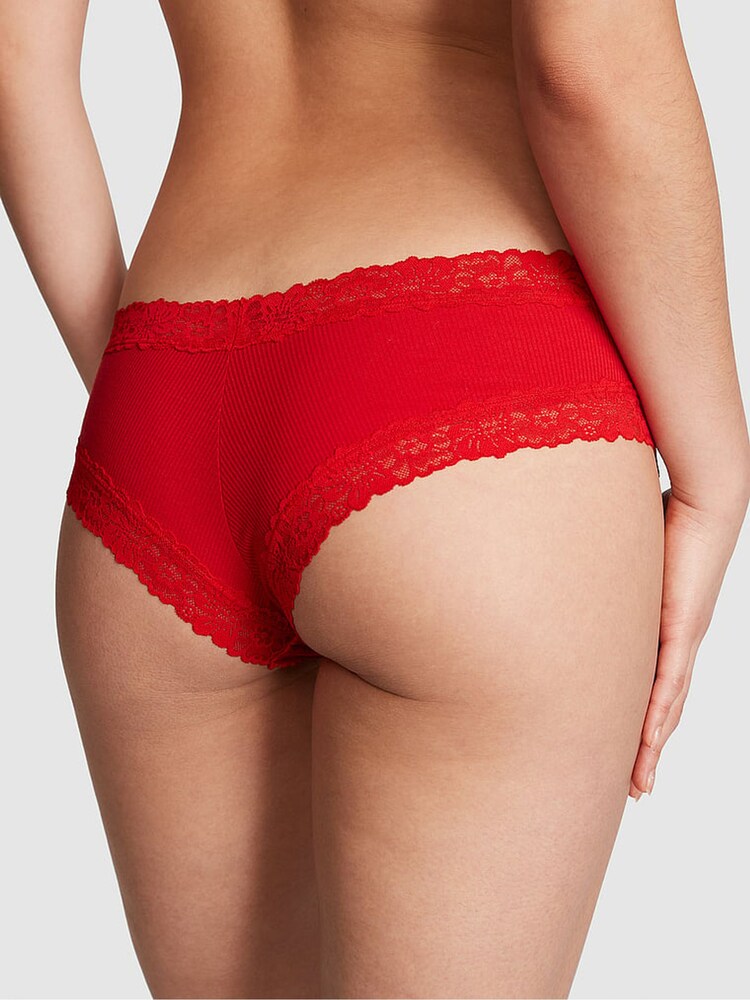 Victoria's Secret PINK Pin Up Red Lace Trim Rib Cheeky Knickers - Image 2 of 3