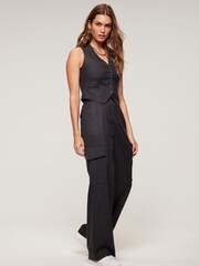 Mint Velvet Black Wool Blend Cargo Trousers - Image 1 of 4