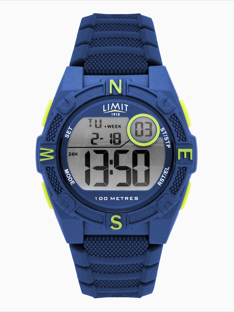 Limit Blue Active 38mm Round Blue Digital Watch with Navy Strap - Image 1 of 4 Limit Blue Active 38mm Round Blue Digital Watch with Navy Strap - Image 1 of 4
