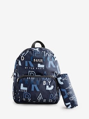 Baker by Ted Baker Boys Back to School Navy Print Backpack with Pencil Case - Image 1 of 6