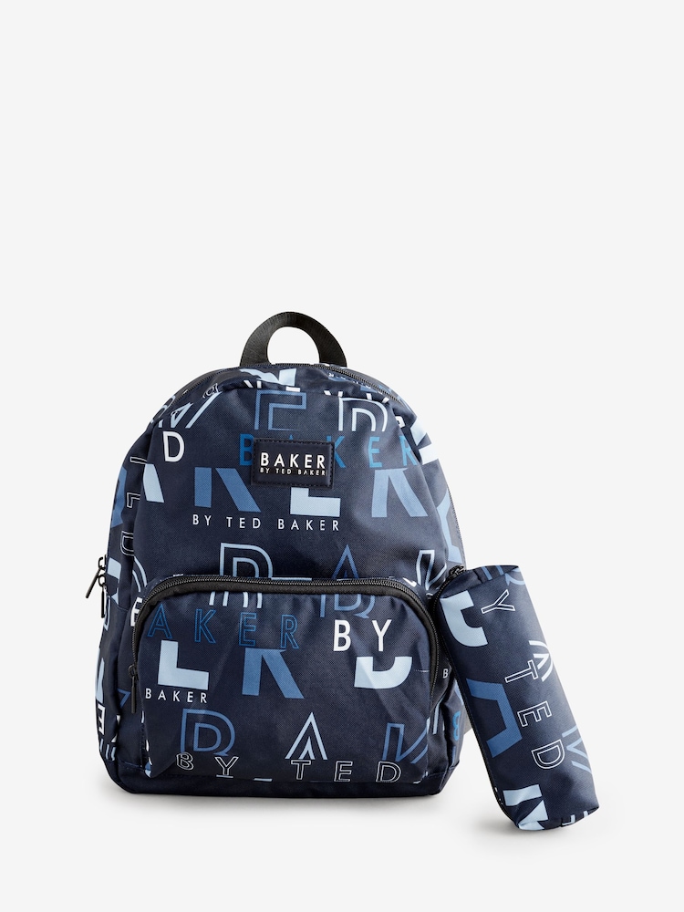 Baker by Ted Baker Boys Back to School Navy Print Backpack with Pencil Case - Image 1 of 6