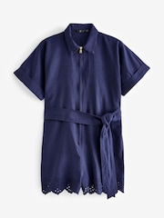 Accessorize Blue Broderie Belted Playsuit - Image 3 of 3