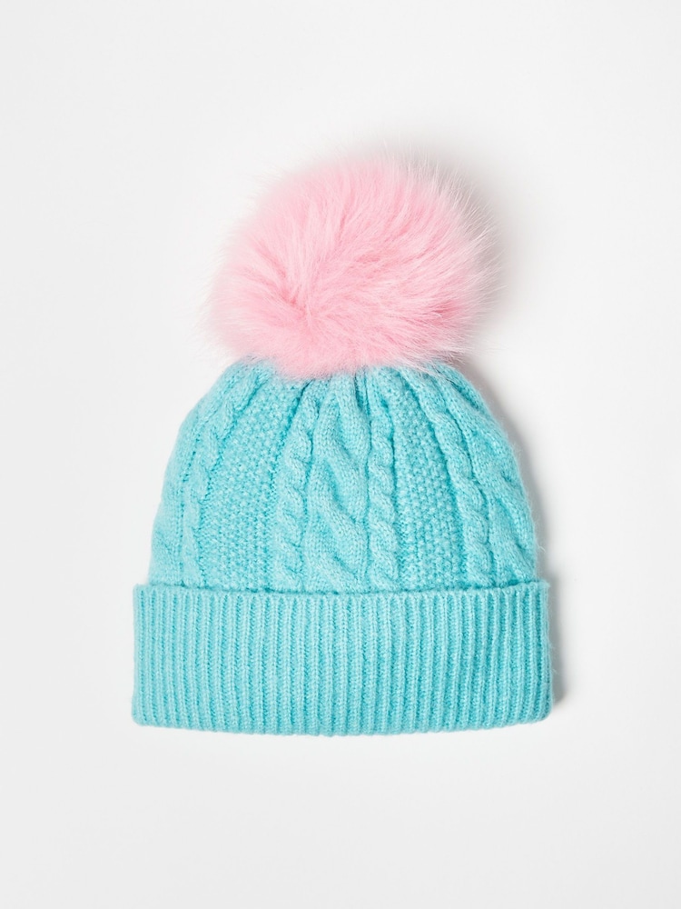 modra - Oliver Bonas Cable Pom Knitted Bobble klobuki in kape; pokrivala - Slika 1 iz 5