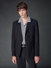 Black Slim Fit Textured Stripe Suit Jacket - Image 1 of 10